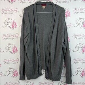 Hunt Club sweater button up black detail trim cotton Gray Cardigan Sweater